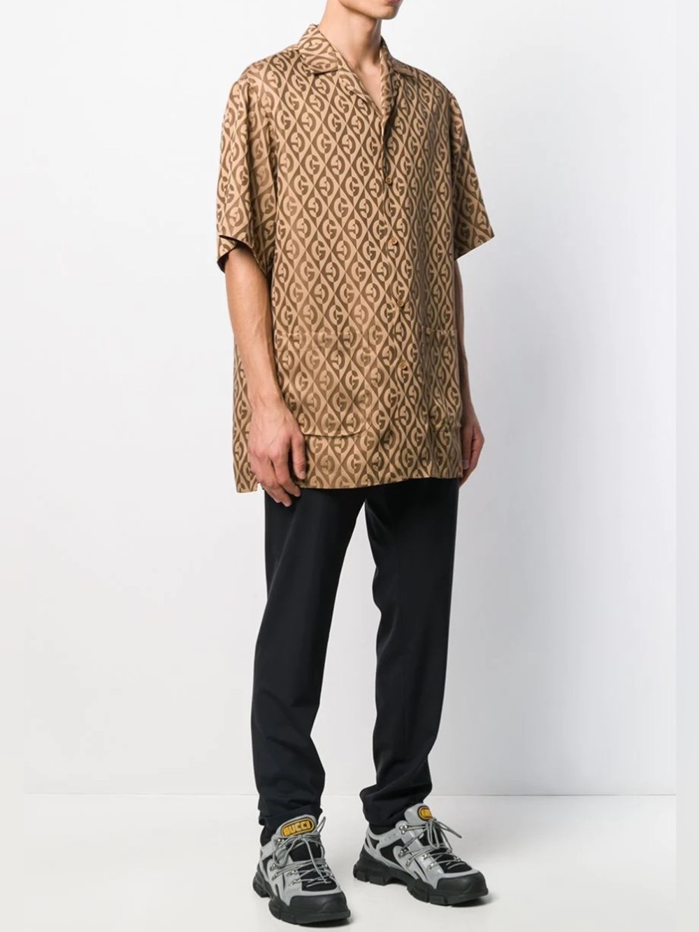 Gucci Geometric G Monogram Silk Bowling Shirt IT 44 US Men's Small